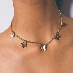 3/$30 Gold Butterfly Charm Dainty Choker Necklace Stainless Steel Hypoallergenic